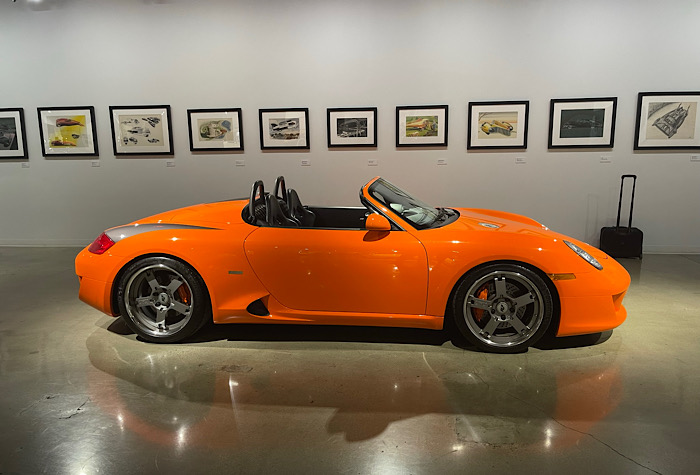 Autunno 2022: la Ruf R Spyder carrozzata Studiotorino in esposizione temporanea al Museo Petersen a Los Angeles.